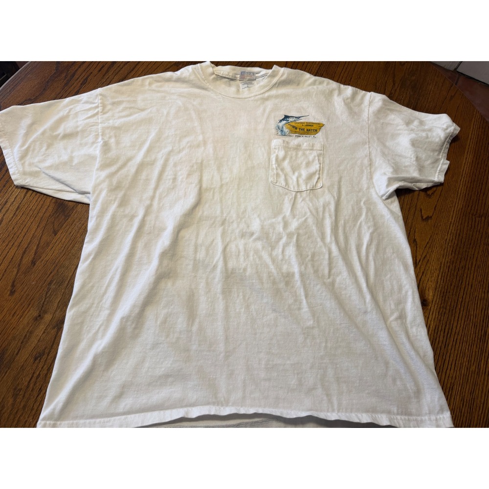 Vintage Hanes Beefy-T Down The Hatch Ponce Inlet FL Marlin Pocket T-Shirt XXL